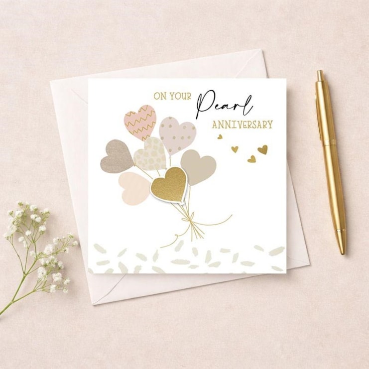 Pearl Anniversary Card - Heart Balloons