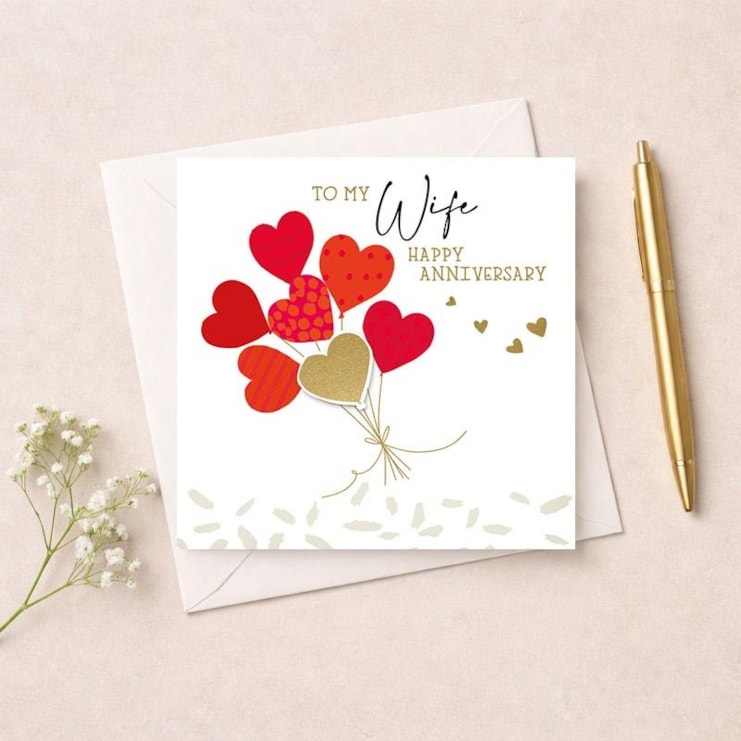 Wife Anniversary Card - Red Heart Balloons Wife Anniversary Card - Red Heart Balloons