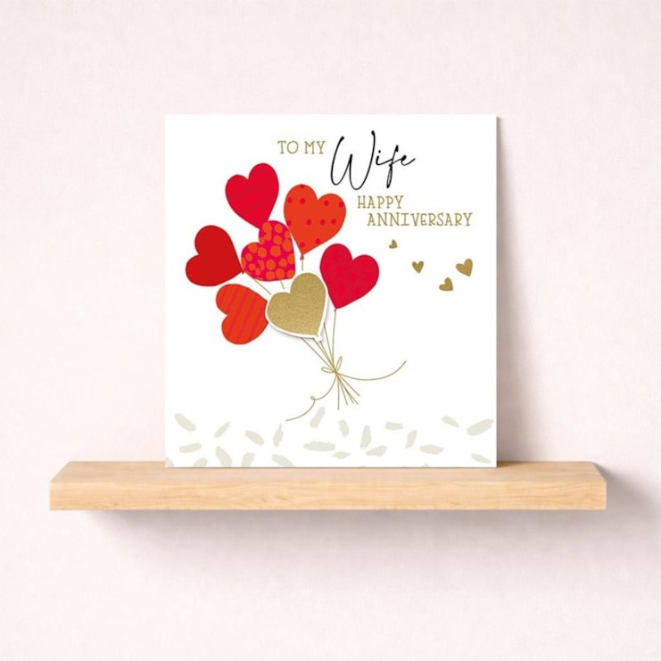 Wife Anniversary Card - Red Heart Balloons