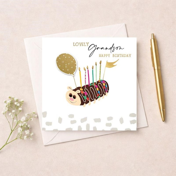 Birthday Card - Grandson Caterpillar Cake