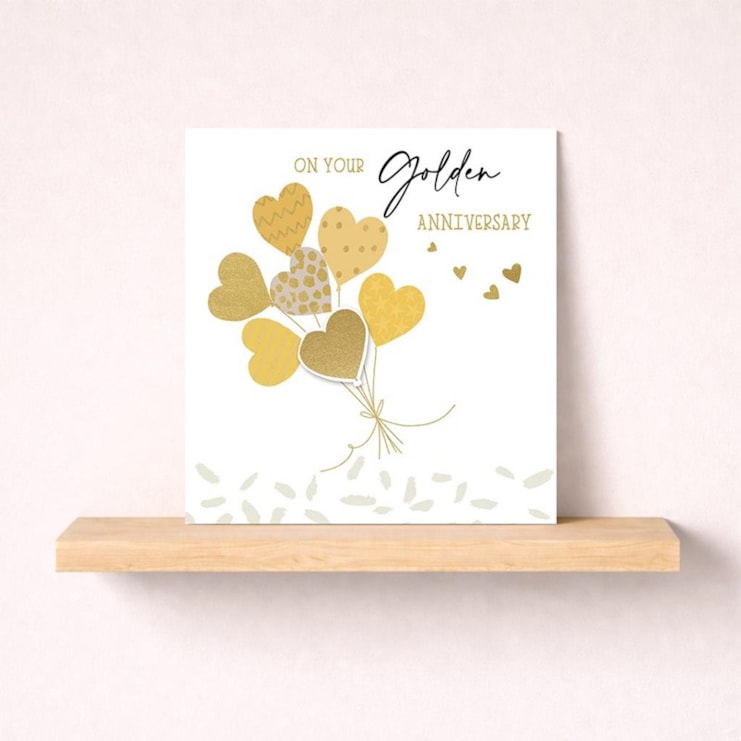 Golden Anniversary Card - Gold Heart Balloons Golden Anniversary Card - Gold Heart Balloons