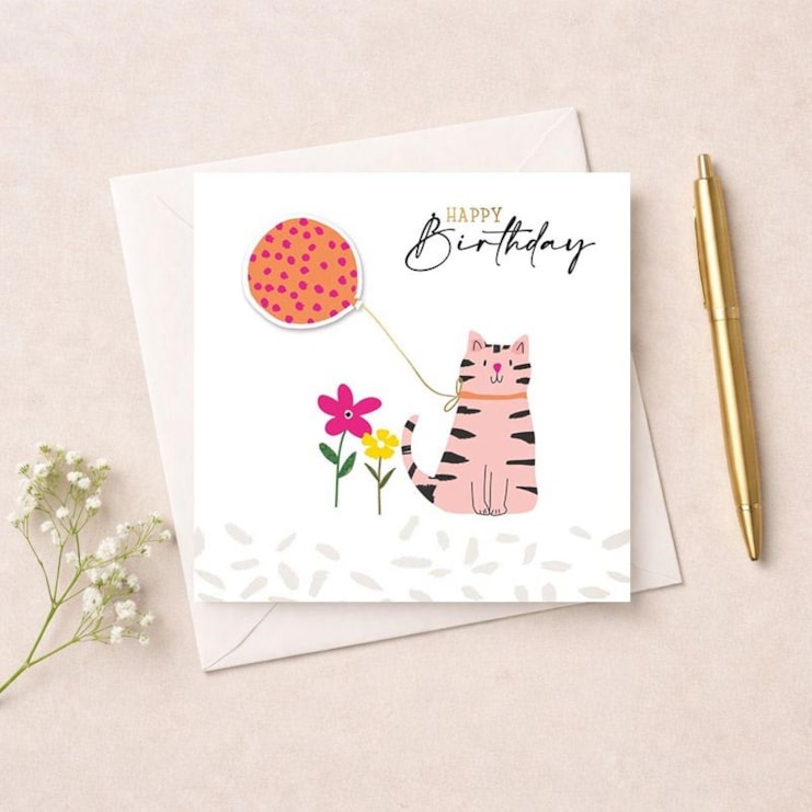 Birthday Card - Cat With A Balloon