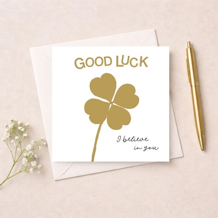 Good Luck Card - Gold Four Leaf Clover Good Luck Card - Gold Four Leaf Clover