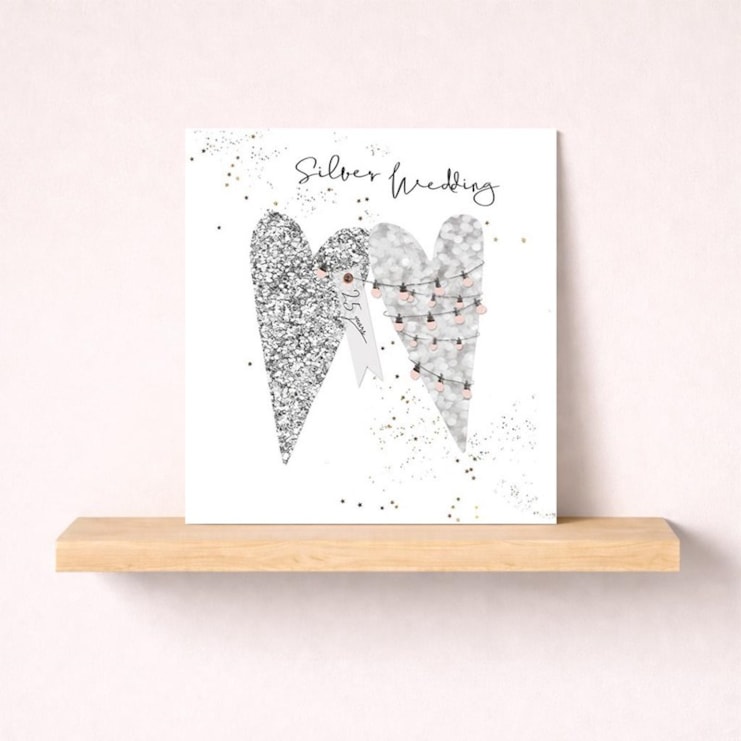 Silver Wedding Card - Silver Hearts