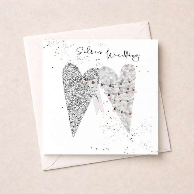 Silver Wedding Card - Silver Hearts