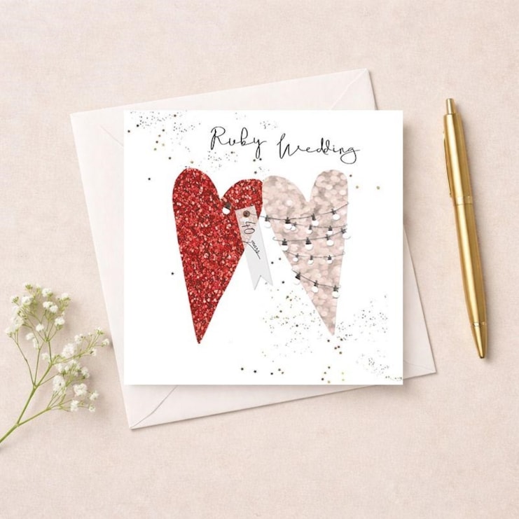 Ruby Wedding Card - Red & Pink Hearts