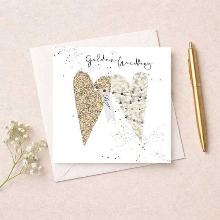 Golden Wedding Card - Gold Hearts