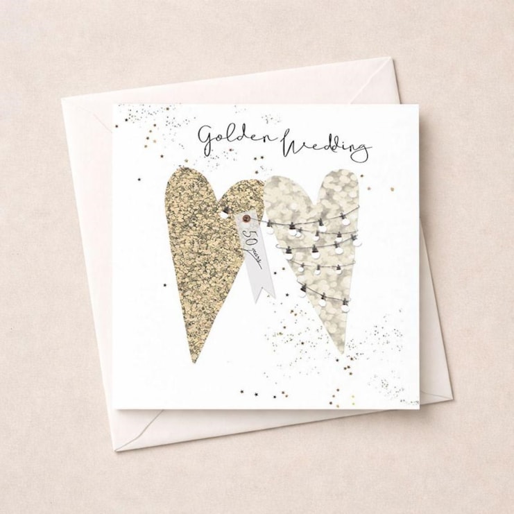 Golden Wedding Card - Gold Hearts