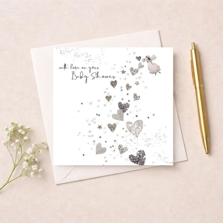 Baby Shower Card - Silver Hearts