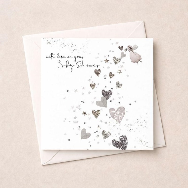 Baby Shower Card - Silver Hearts