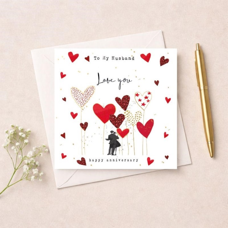 Husband Anniversary Card - Dancing Surrounded By Hearts To My Husband Love You