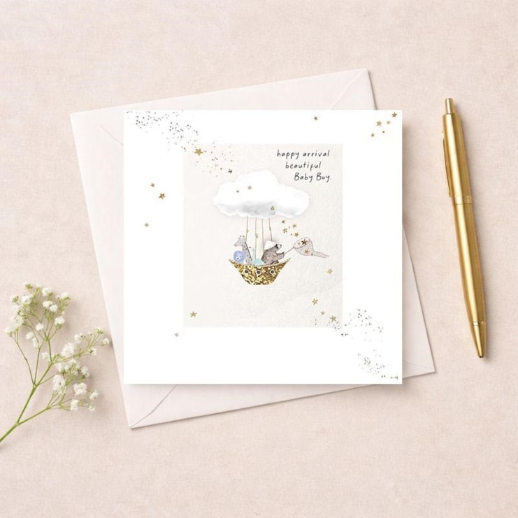 New Baby Boy Card - Gold Basket New Baby Boy Card - Gold Basket
