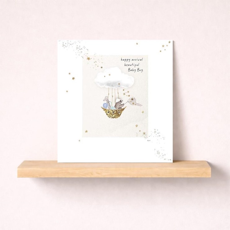 New Baby Boy Card - Gold Basket