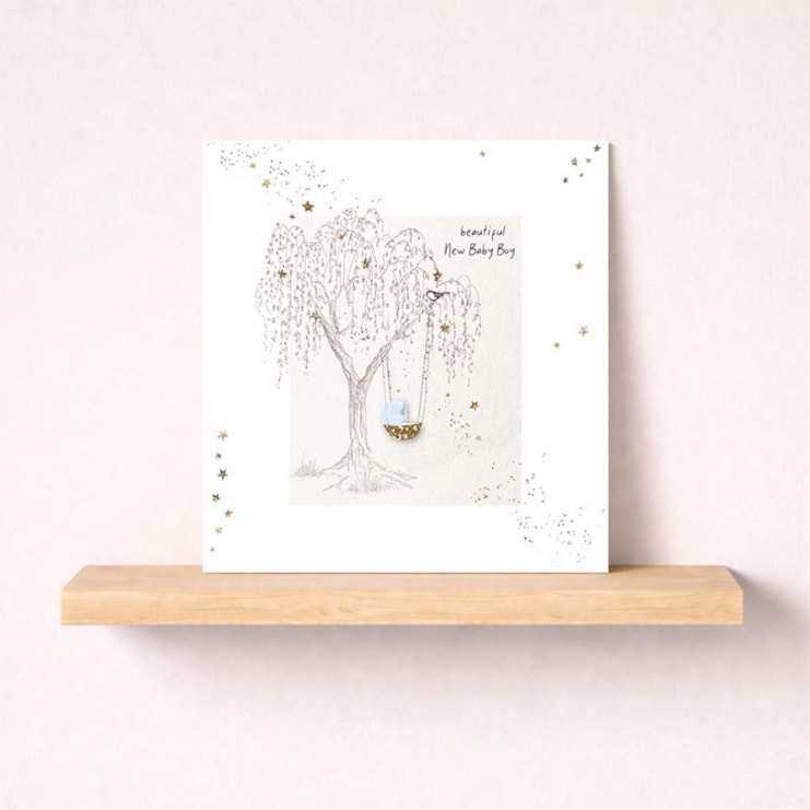 New Baby Boy Card - Basket In A Tree