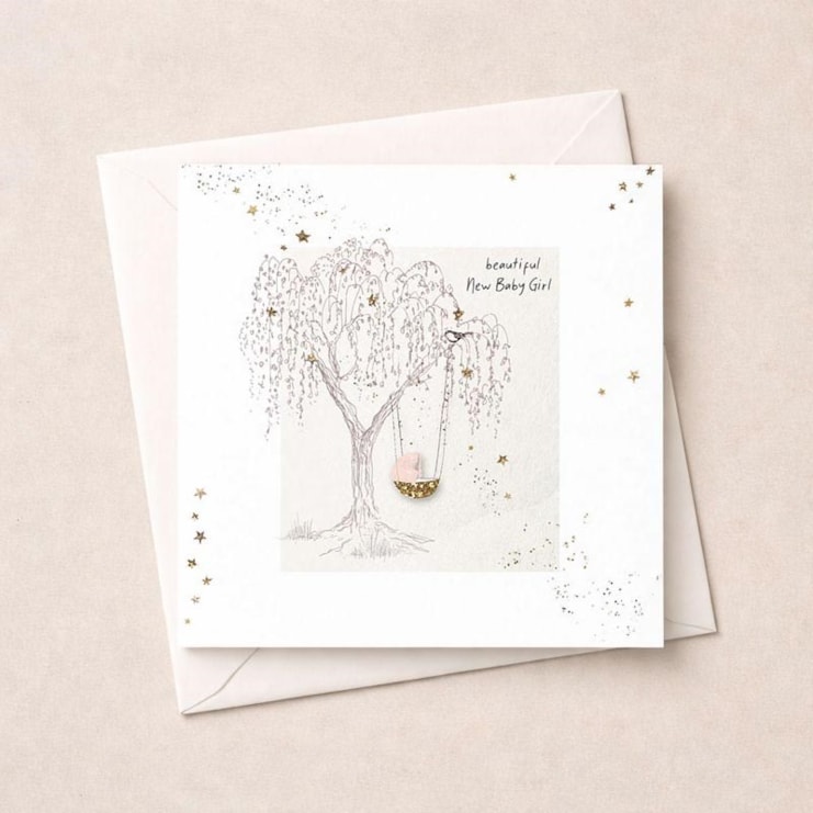 New Baby Girl Card - Basket In A Tree New Baby Girl Card - Basket In A Tree