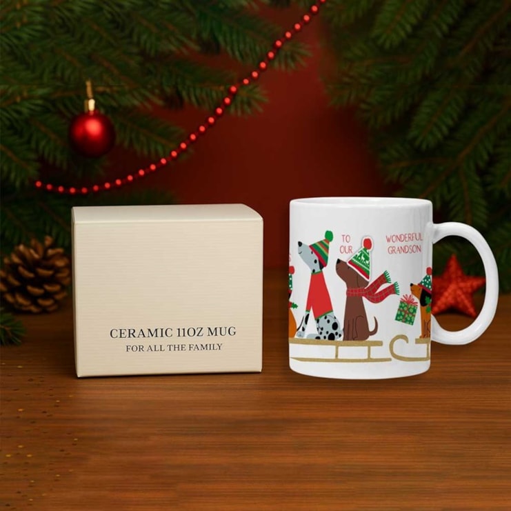 Personalised Christmas Mug - Dogs On A Sleigh