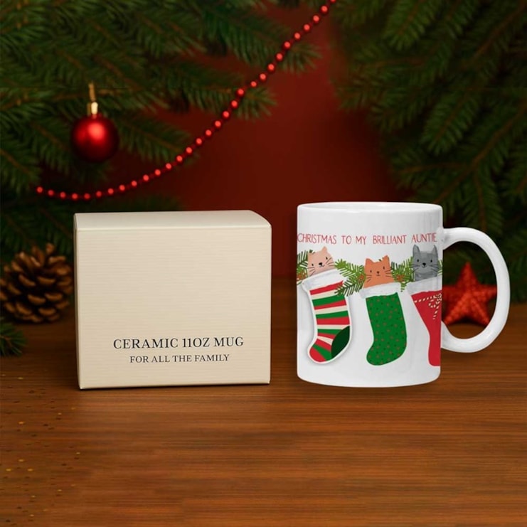 Personalised Christmas Mug - Cats In Christmas Stockings Personalised Christmas Mug - Cats In Christmas Stockings