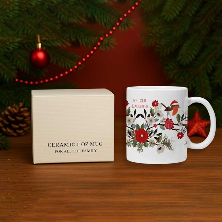 Personalised Christmas Mug - Robins On A Branch
