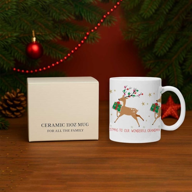 Personalised Christmas Mug - Reindeer With A Christmas Present