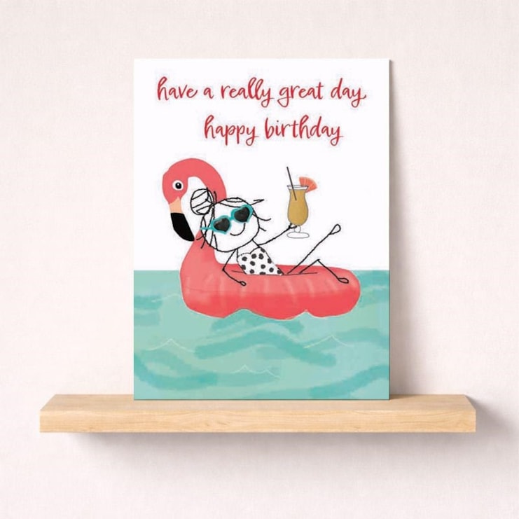 Birthday Card - Flamingo Pool Float & Birthday Cocktail Birthday Card - Flamingo Pool Float & Birthday Cocktail