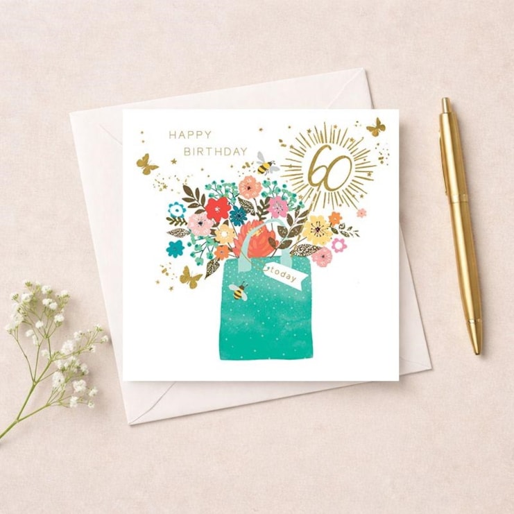 Age 60 Birthday Card - Bag Of Flowers Age 60 Birthday Card - Bag Of Flowers