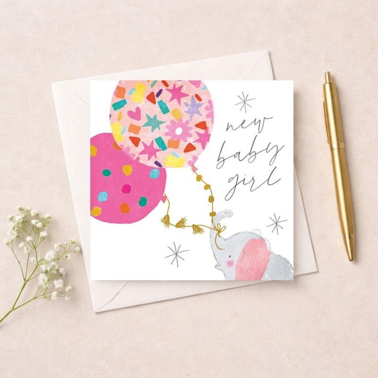 New Baby Card - Baby Girl Elephant