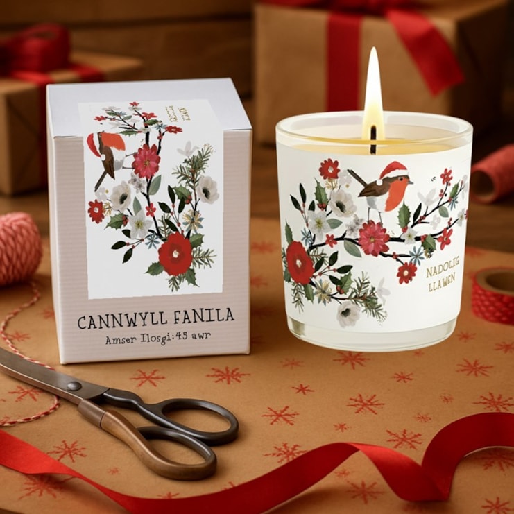 Vanilla Scented Christmas Candle - Nadolig Llawen Robin On A Branch