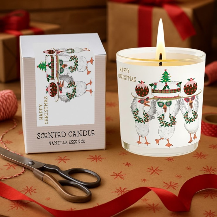 Vanilla Scented Christmas Candle - Geese With Christmas Pudding