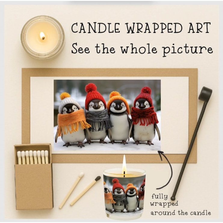 Vanilla Scented Christmas Candle - Penguins In Wooly Hats