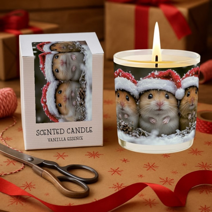 Vanilla Scented Christmas Candle - Hamsters In Christmas Hats