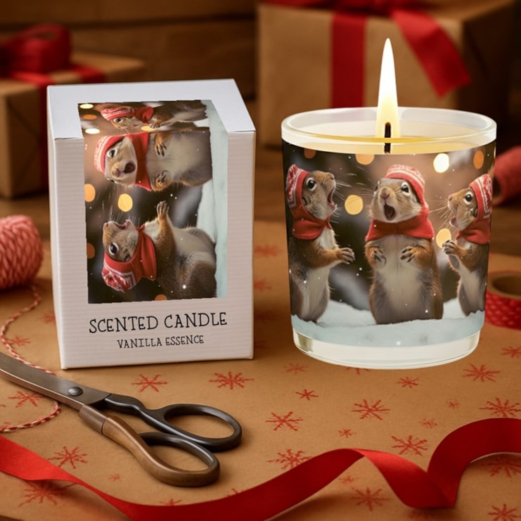 Vanilla Scented Christmas Candle - Caroling Squirrels
