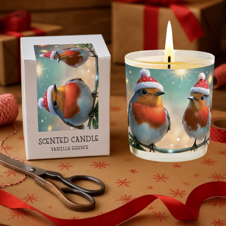 Vanilla Scented Christmas Candle - Robins In Santa Hats