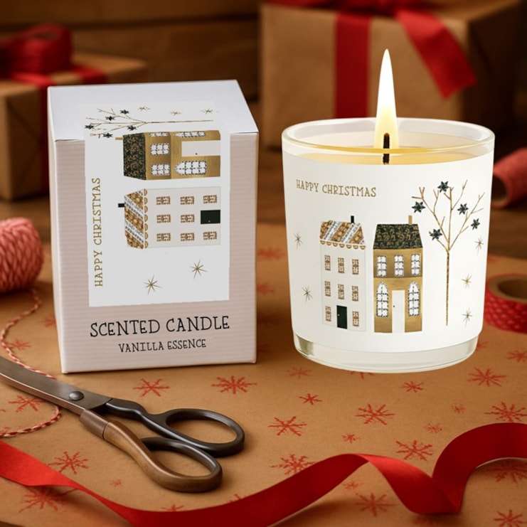 Vanilla Scented Christmas Candle - Happy Christmas Houses Vanilla Scented Christmas Candle - Happy Christmas Houses
