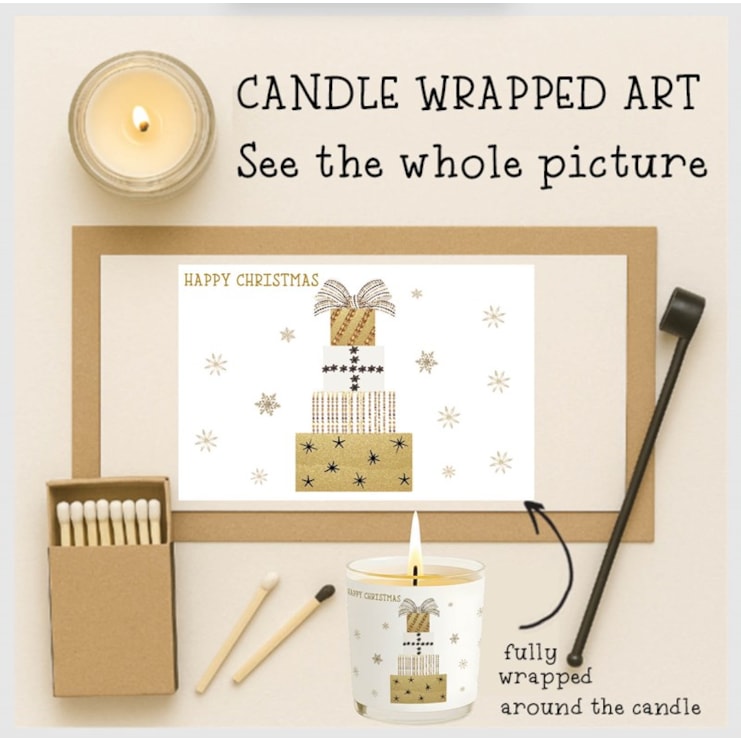 Vanilla Scented Christmas Candle - Happy Christmas Stack Of Presents Vanilla Scented Christmas Candle - Happy Christmas Stack Of Presents