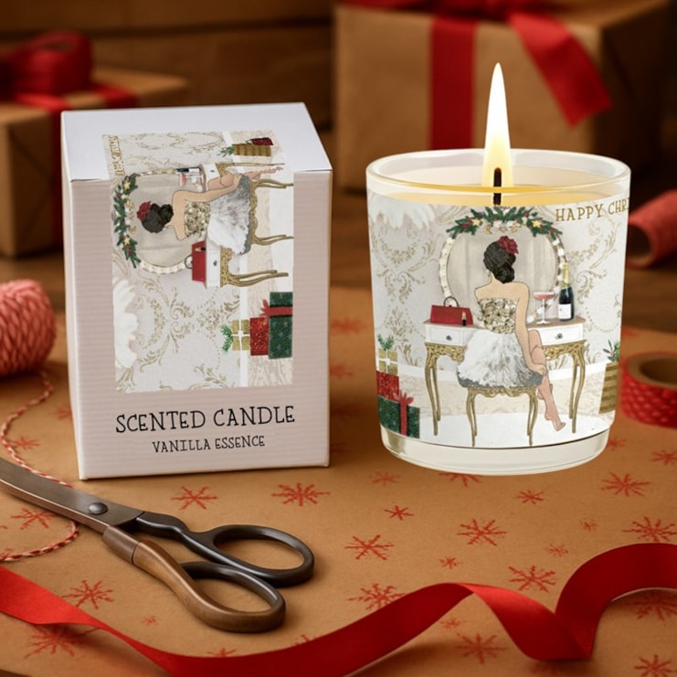 Vanilla Scented Christmas Candle - Lady Sat At Dressing Table
