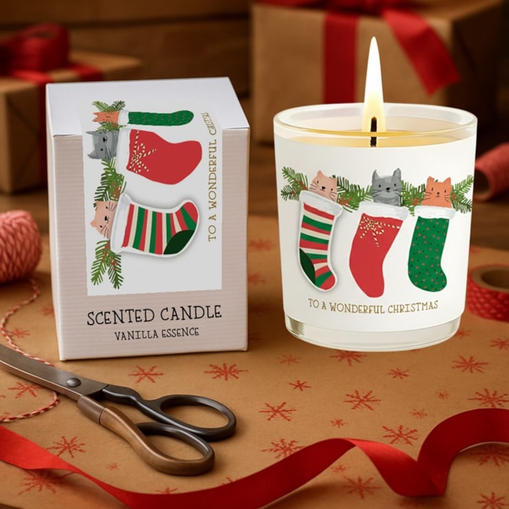 Vanilla Scented Christmas Candle - Cats In Christmas Stockings