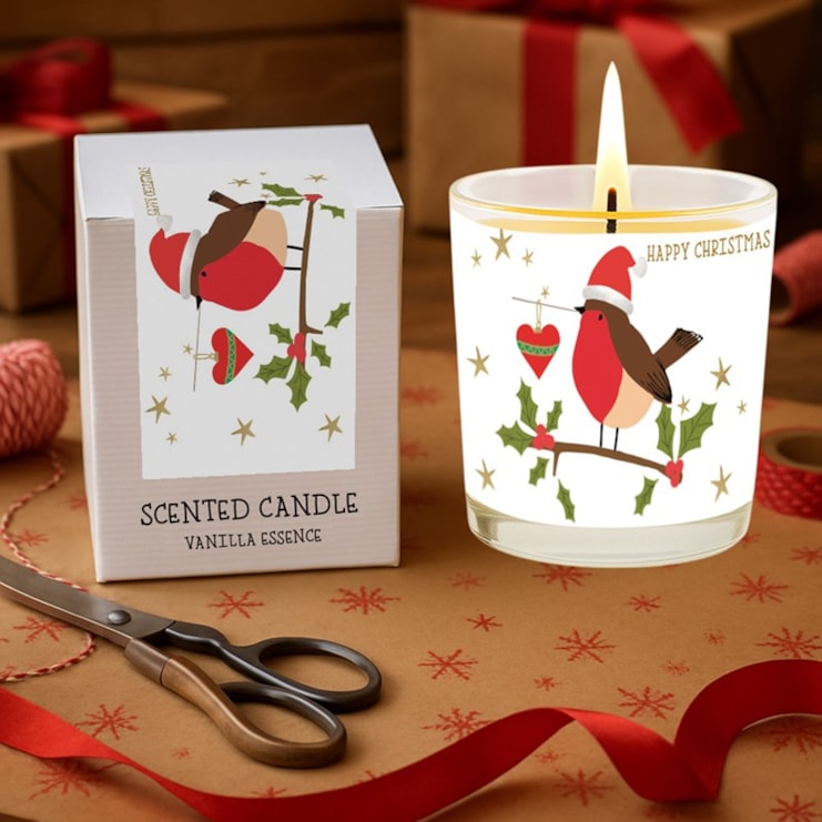 Vanilla Scented Christmas Candle - Robin On A Branch