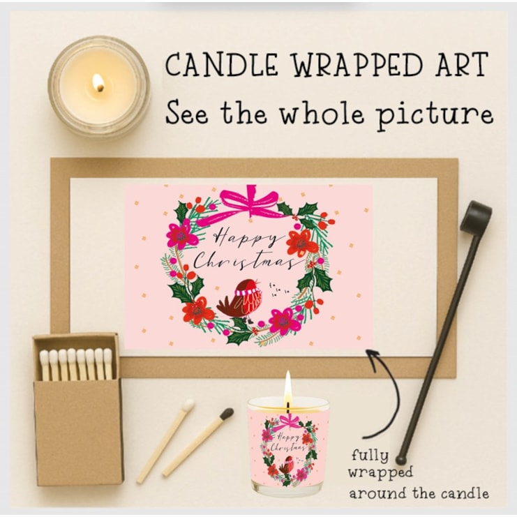 Vanilla Scented Christmas Candle - Christmas Wreath & Robin