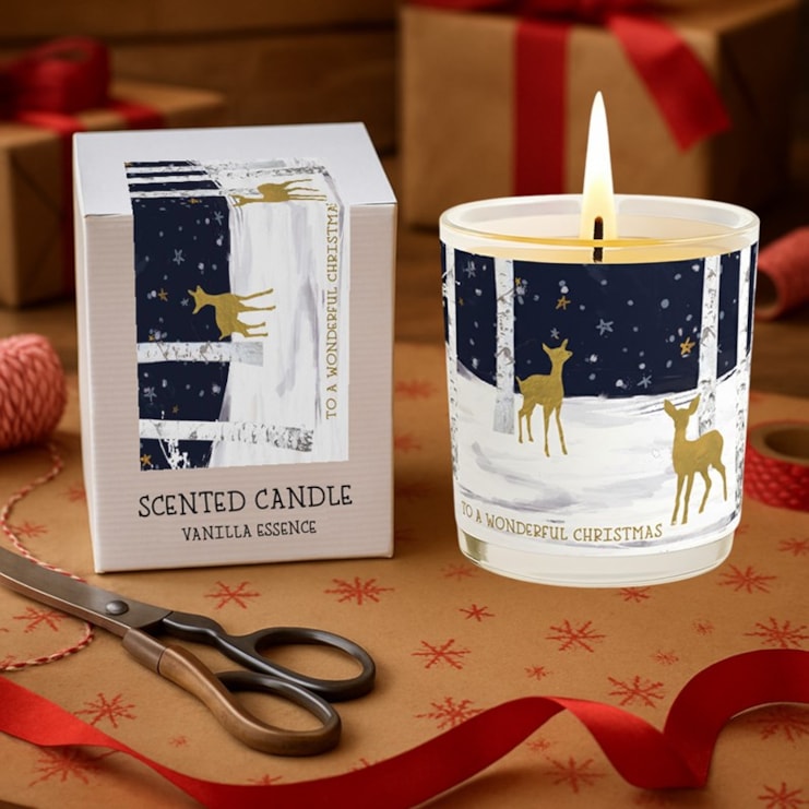 Vanilla Scented Christmas Candle - Deer In A Snowy Woodland