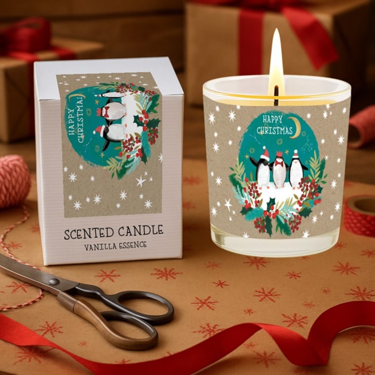 Vanilla Scented Christmas Candle - Christmas Penguins