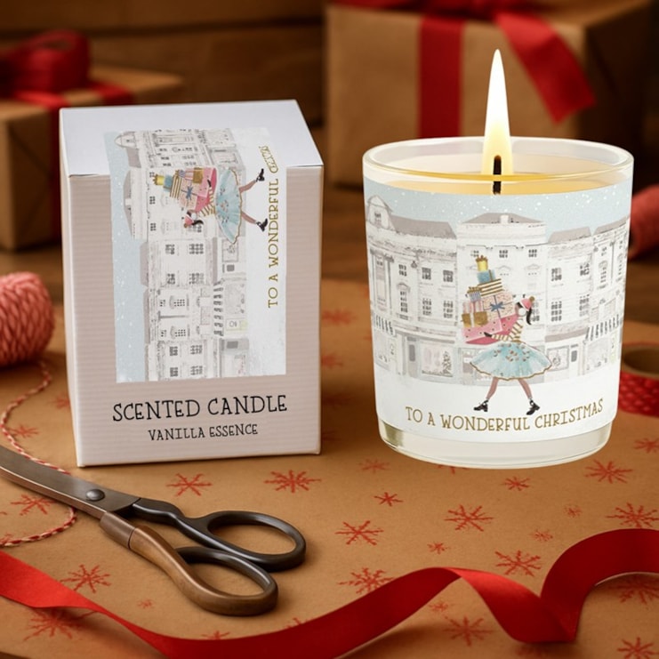 Vanilla Scented Christmas Candle - Lady With Stacks Of Presents