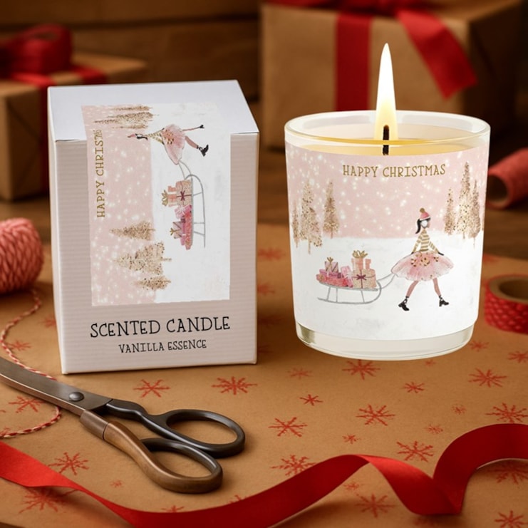 Vanilla Scented Christmas Candle - Girl With Sleigh Of Gifts Vanilla Scented Christmas Candle - Girl With Sleigh Of Gifts
