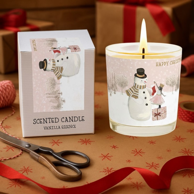 Vanilla Scented Christmas Candle - Snowman And Girl