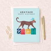 Brother Birthday Card -  Leopard With Gifts