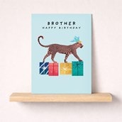 Brother Birthday Card -  Leopard With Gifts