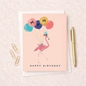 Mum Birthday Card - Flamingo With Balloons Mum Birthday Card - Flamingo With Balloons