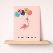 Mum Birthday Card - Flamingo With Balloons