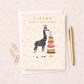 Sister Birthday Card - Giraffe With A Cake