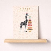 Sister Birthday Card - Giraffe With A Cake
