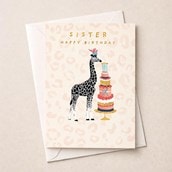 Sister Birthday Card - Giraffe With A Cake